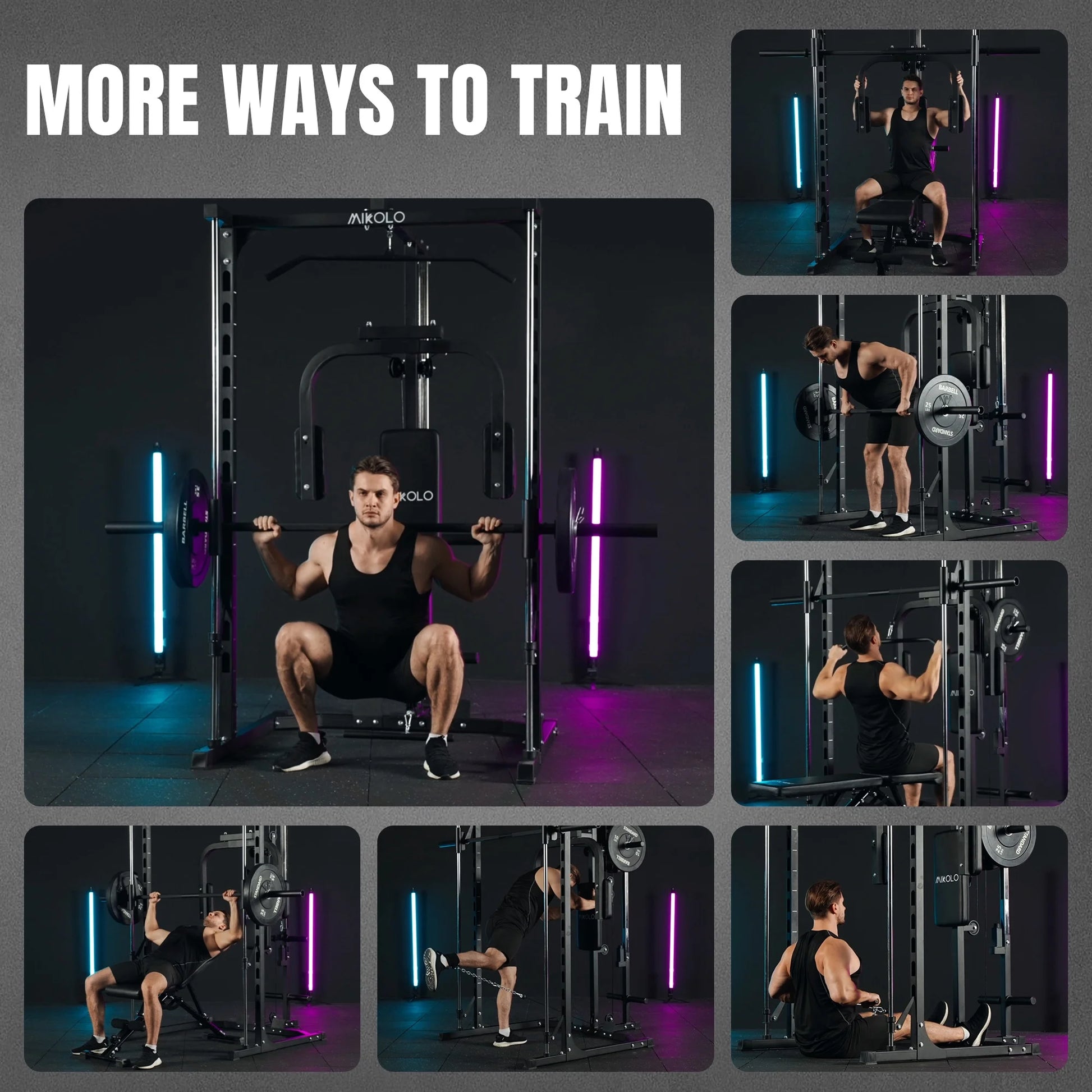 Smith Machine Home Gym, Multi-Functional Power Rack with Pec Deck Machine, Lat Pull down System with Bar, Low Row Station with Cable Bar and Foot Board