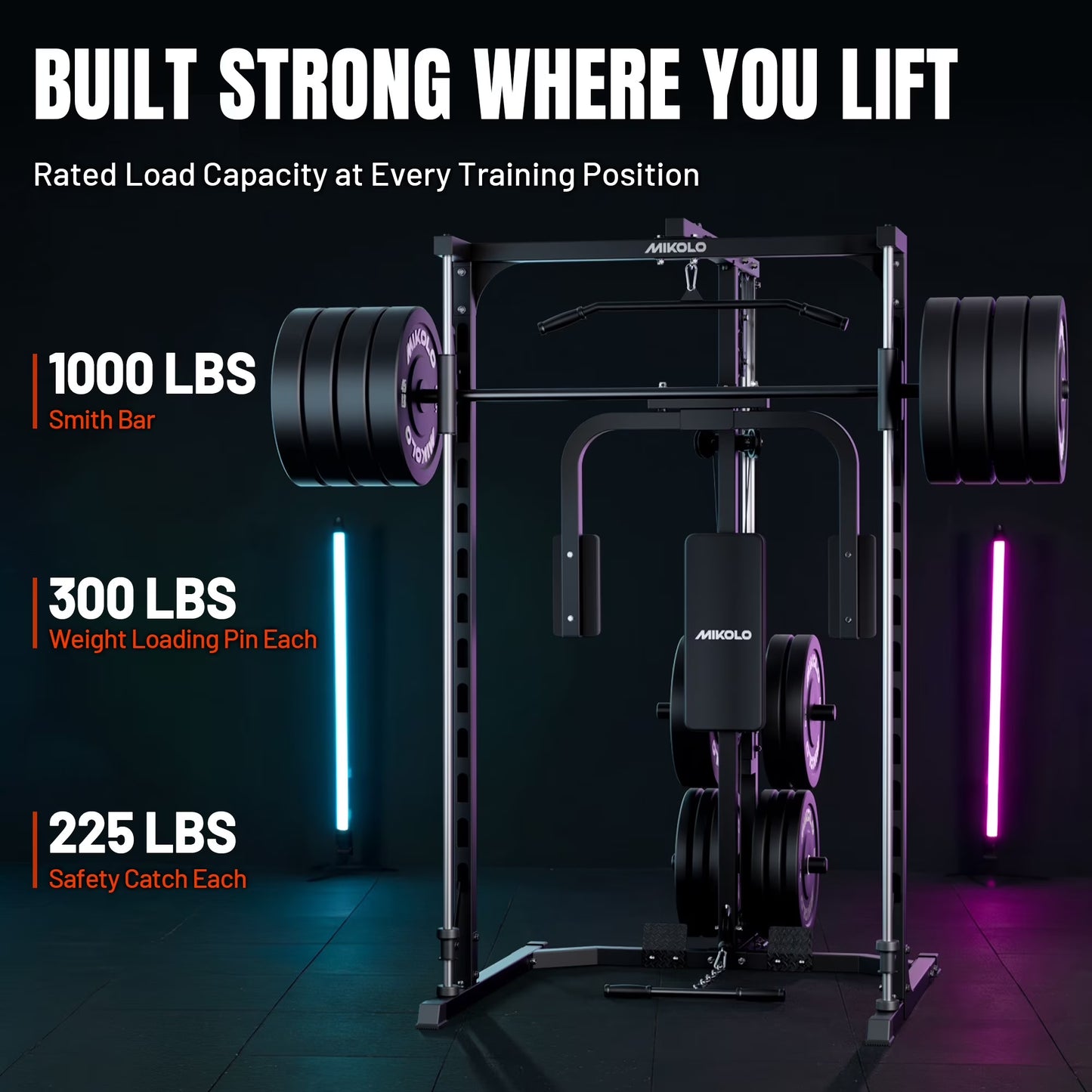 Smith Machine Home Gym, Multi-Functional Power Rack with Pec Deck Machine, Lat Pull down System with Bar, Low Row Station with Cable Bar and Foot Board