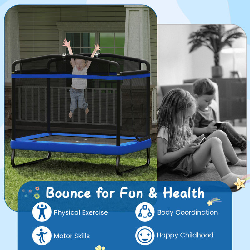 6 FT Kids Trampoline with Swing and Horizontal Bar Small Rectangle Trampoline