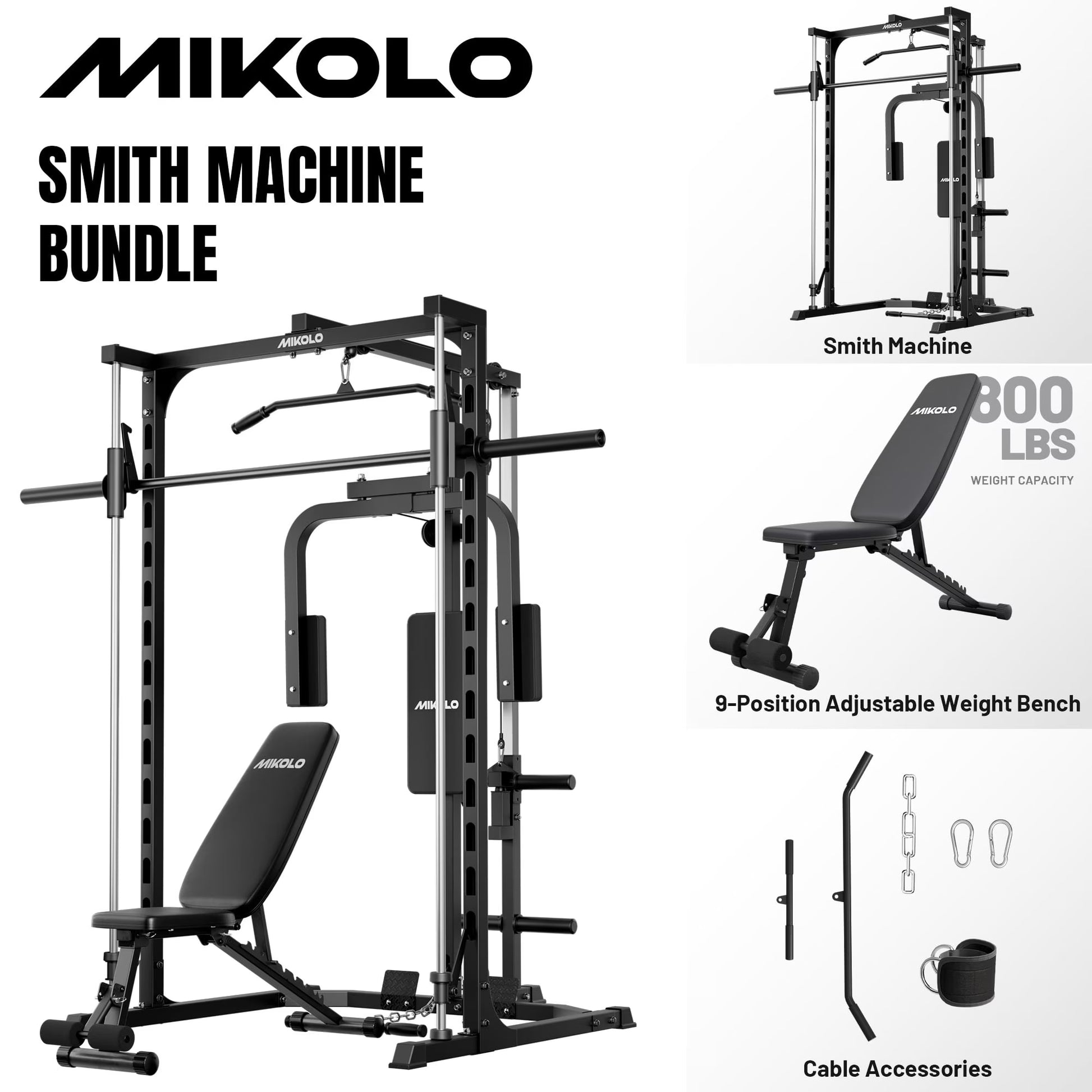 Smith Machine Home Gym, Multi-Functional Power Rack with Pec Deck Machine, Lat Pull down System with Bar, Low Row Station with Cable Bar and Foot Board
