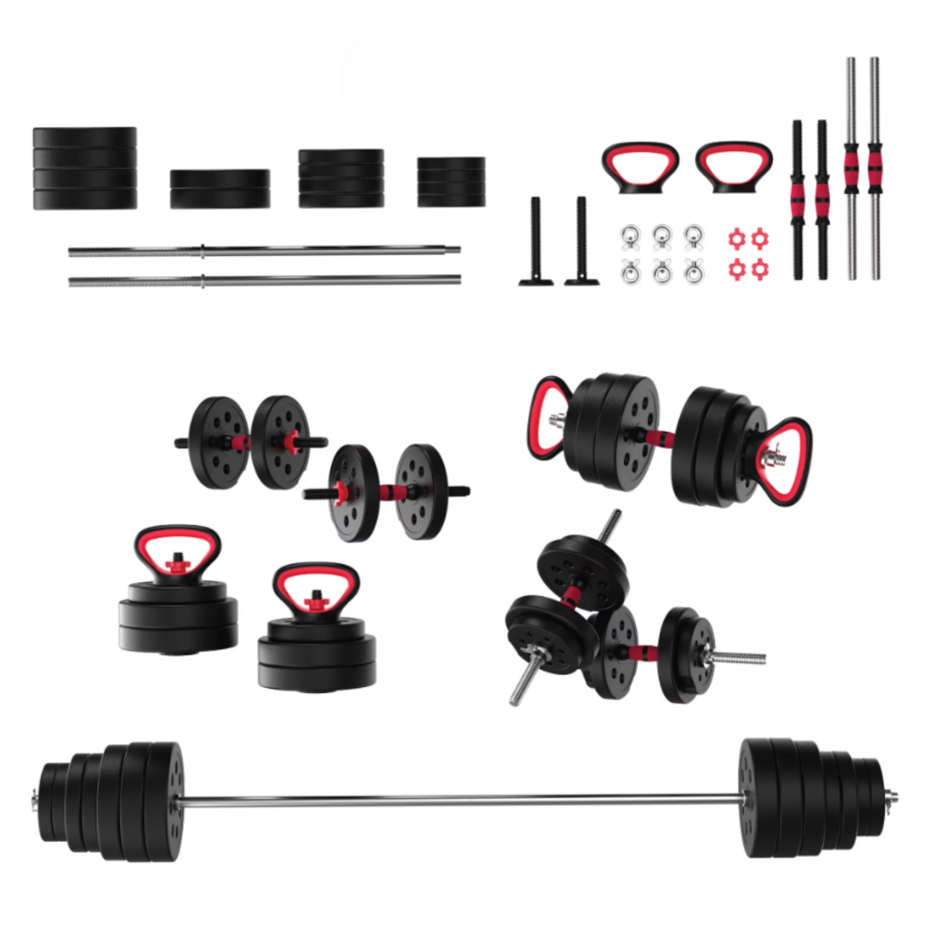Smartbell Gym, 100Lbs. Adjustable Dumbbells, Kettlebells and Barbell Weight Set, Metal Barbell