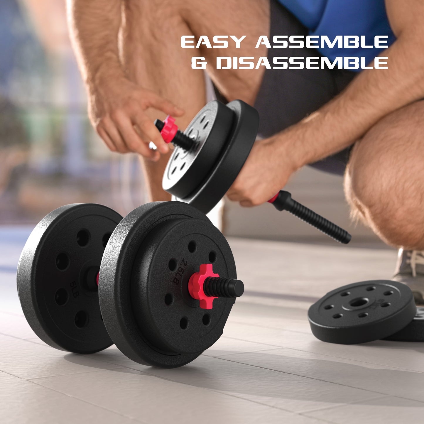 Smartbell Gym, 100Lbs. Adjustable Dumbbells, Kettlebells and Barbell Weight Set, Metal Barbell