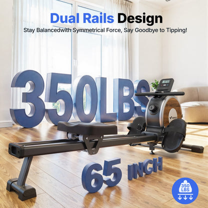 Magnetic Rowing Machine 350Lbs Weight Capacity, 16 Levels of Quiet Resistance, Bluetooth Rowing Machine for Home Workout