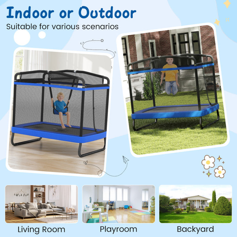 6 FT Kids Trampoline with Swing and Horizontal Bar Small Rectangle Trampoline