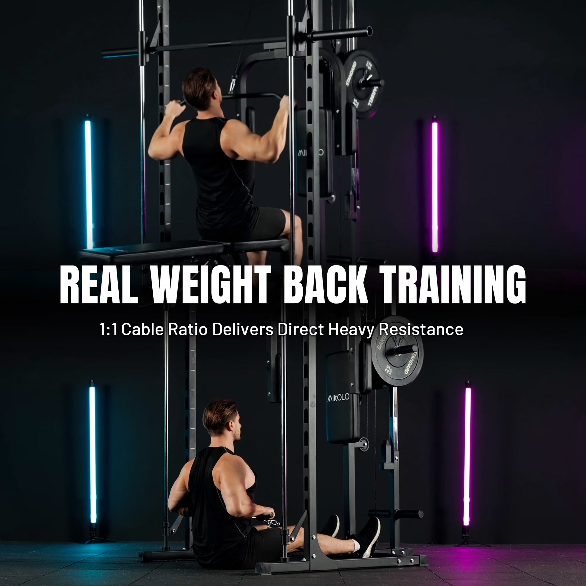 Smith Machine Home Gym, Multi-Functional Power Rack with Pec Deck Machine, Lat Pull down System with Bar, Low Row Station with Cable Bar and Foot Board