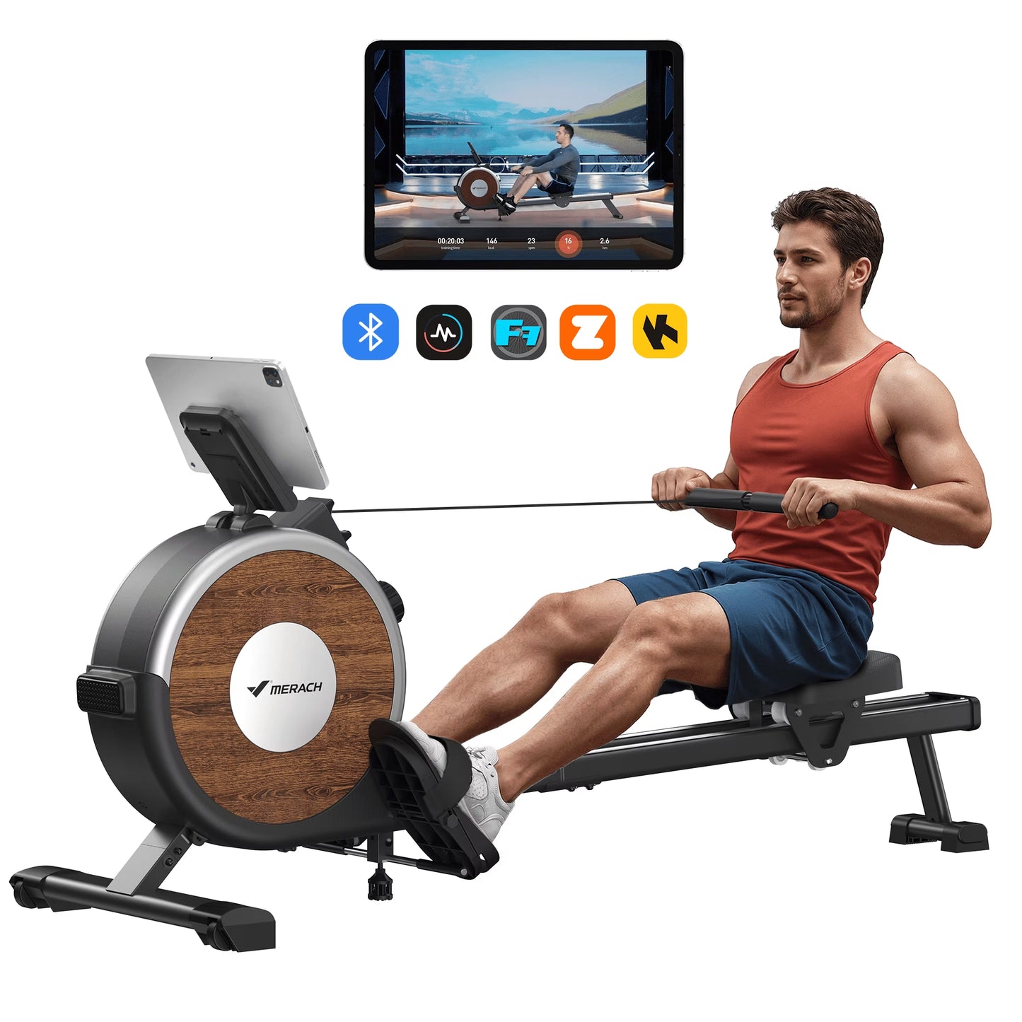 Magnetic Rowing Machine 350Lbs Weight Capacity, 16 Levels of Quiet Resistance, Bluetooth Rowing Machine for Home Workout