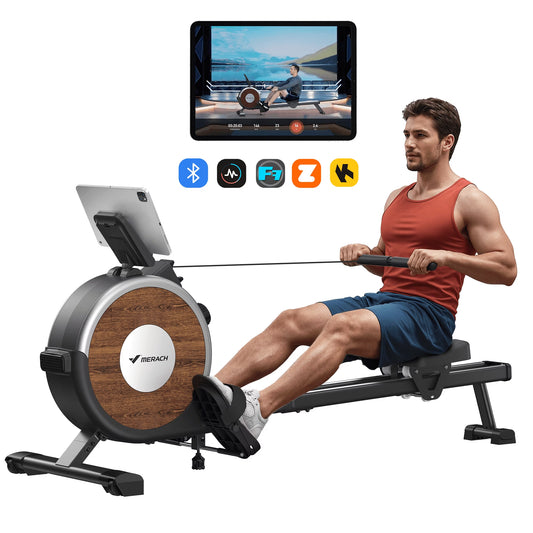 Magnetic Rowing Machine 350Lbs Weight Capacity, 16 Levels of Quiet Resistance, Bluetooth Rowing Machine for Home Workout