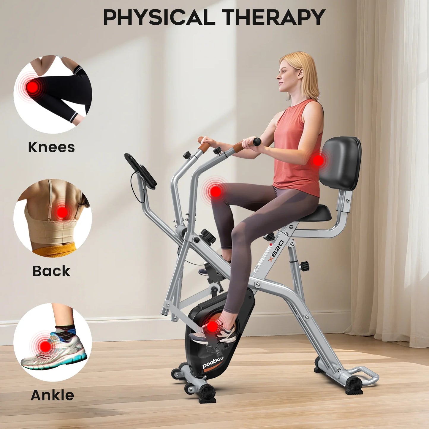 Magnetic Exercise Bike for Seniors with Arm Exerciser, Quiet Foldable Cycle for Home