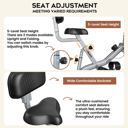 Magnetic Exercise Bike for Seniors with Arm Exerciser, Quiet Foldable Cycle for Home