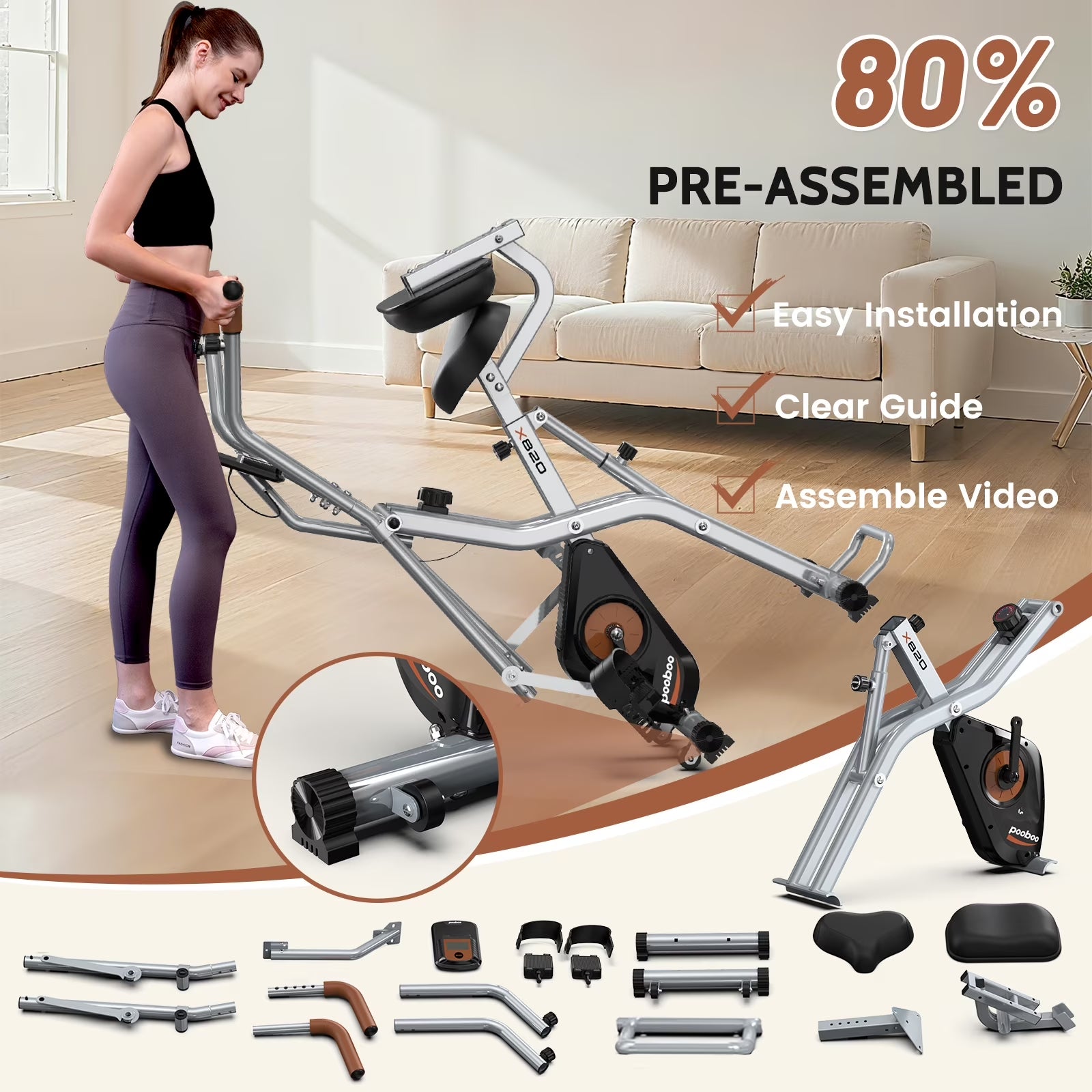Magnetic Exercise Bike for Seniors with Arm Exerciser, Quiet Foldable Cycle for Home