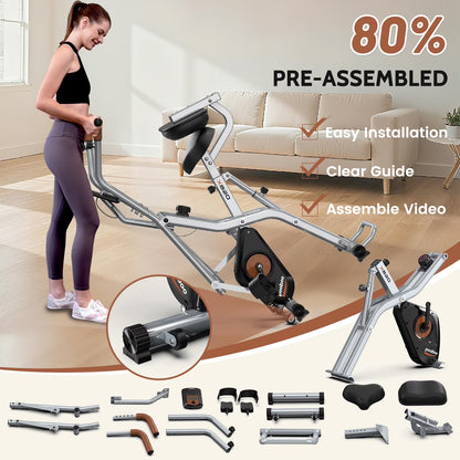 Magnetic Exercise Bike for Seniors with Arm Exerciser, Quiet Foldable Cycle for Home