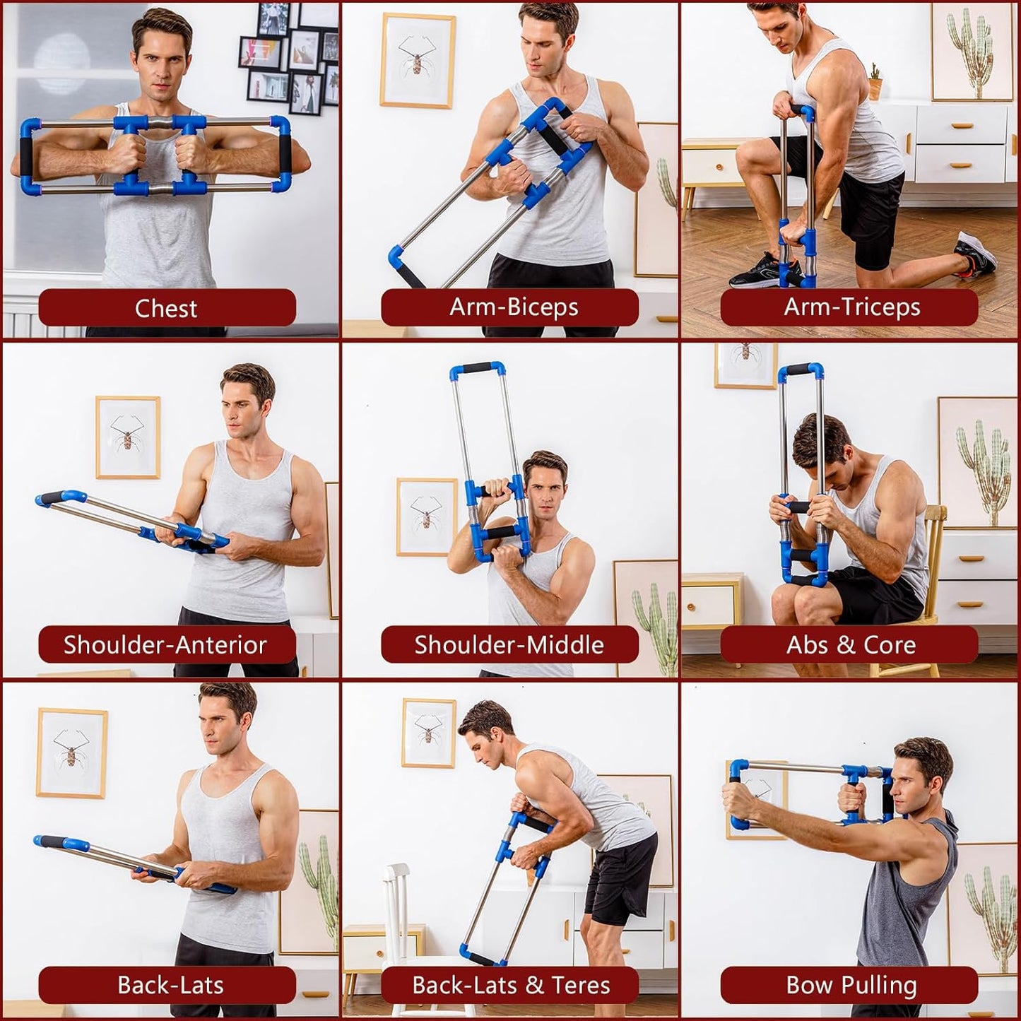 Push down Bar, Chest Exerciser at Home Workout Equipment | Upper Body Strength Trainer for Chest, Arm, Shoulder, Back and Abs, Home Fitness Equipment