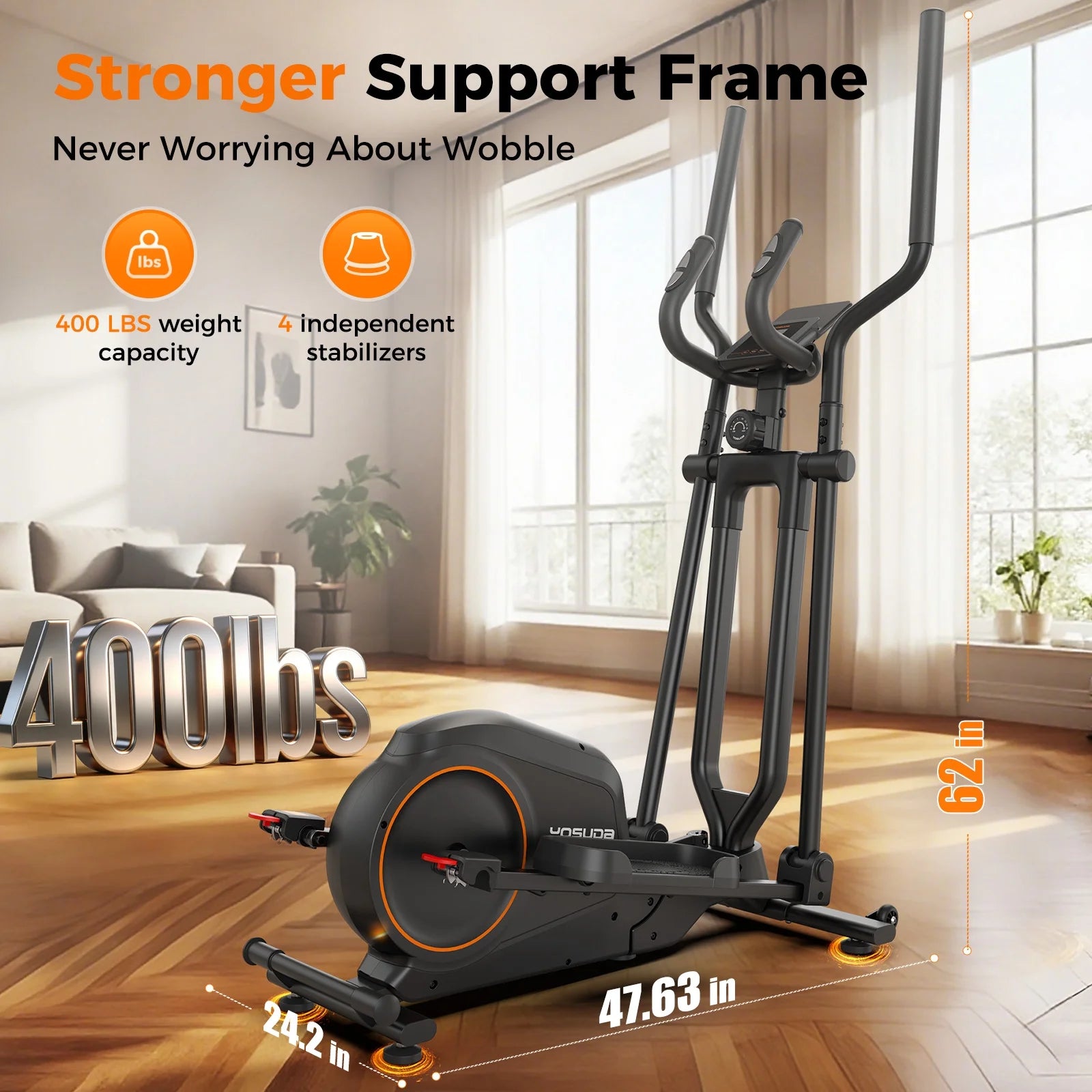 Foldable Elliptical Machines, 16 Resistance Levels Magnetic Elliptical Trainer for Home Gym Cardio with 350 Lbs Capacity