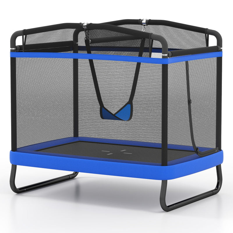 6 FT Kids Trampoline with Swing and Horizontal Bar Small Rectangle Trampoline