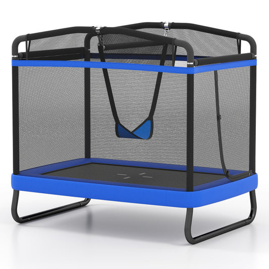 6 FT Kids Trampoline with Swing and Horizontal Bar Small Rectangle Trampoline