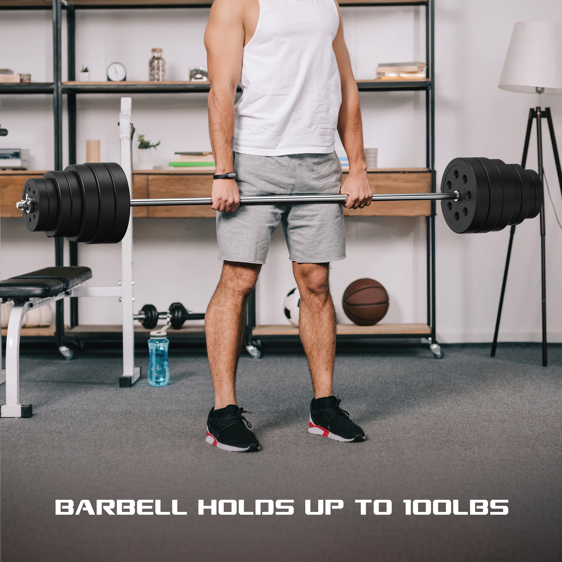 Smartbell Gym, 100Lbs. Adjustable Dumbbells, Kettlebells and Barbell Weight Set, Metal Barbell