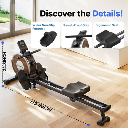 Magnetic Rowing Machine 350Lbs Weight Capacity, 16 Levels of Quiet Resistance, Bluetooth Rowing Machine for Home Workout