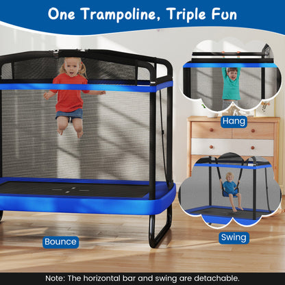 6 FT Kids Trampoline with Swing and Horizontal Bar Small Rectangle Trampoline