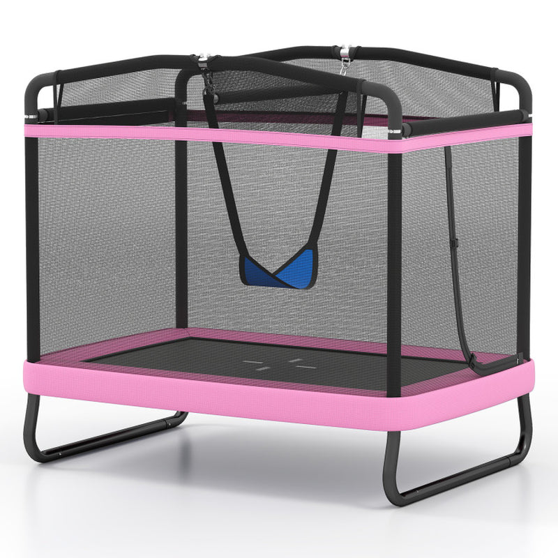 6 FT Kids Trampoline with Swing and Horizontal Bar Small Rectangle Trampoline