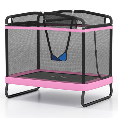 6 FT Kids Trampoline with Swing and Horizontal Bar Small Rectangle Trampoline