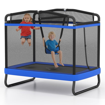 6 FT Kids Trampoline with Swing and Horizontal Bar Small Rectangle Trampoline