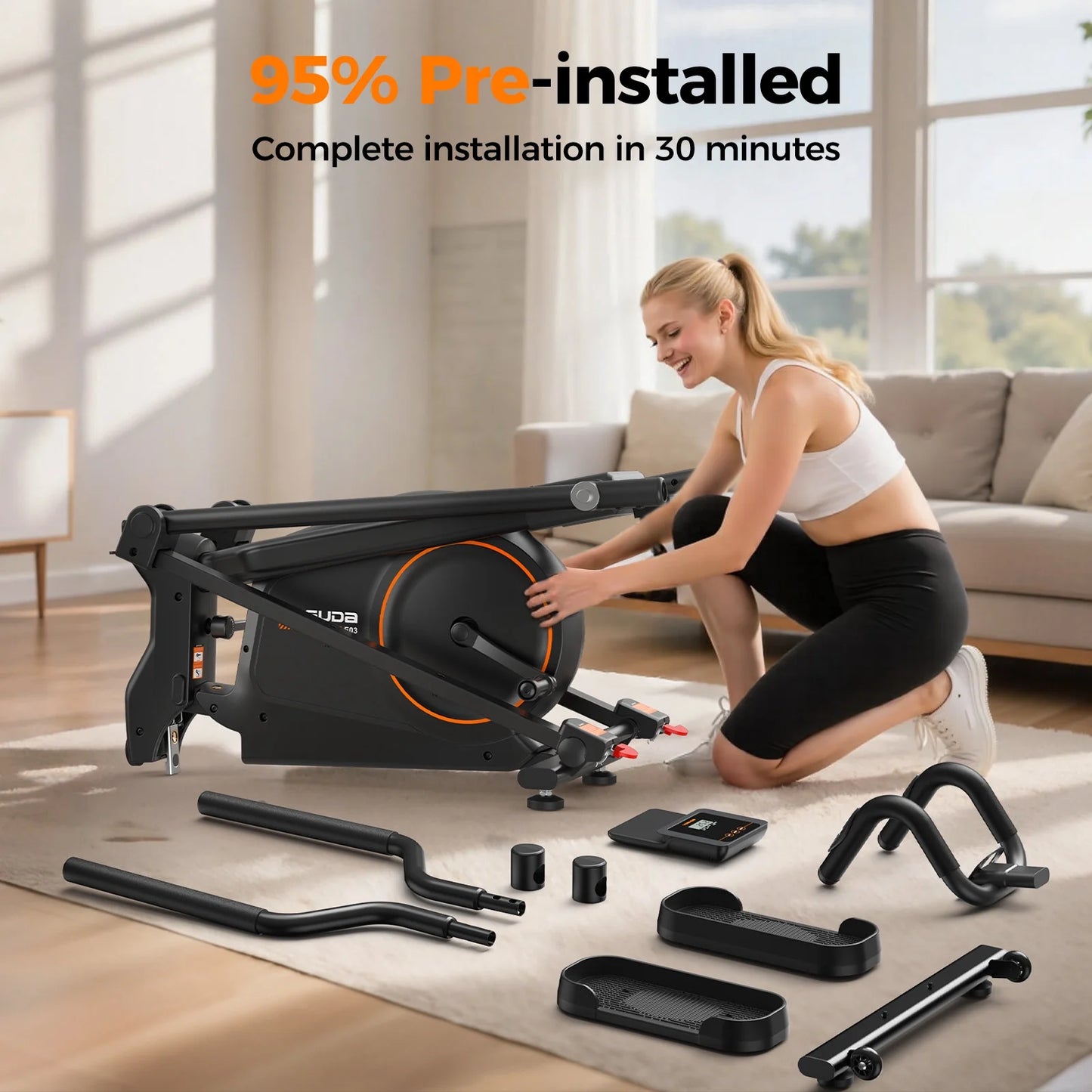 Foldable Elliptical Machines, 16 Resistance Levels Magnetic Elliptical Trainer for Home Gym Cardio with 350 Lbs Capacity