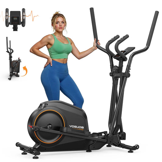 Foldable Elliptical Machines, 16 Resistance Levels Magnetic Elliptical Trainer for Home Gym Cardio with 350 Lbs Capacity
